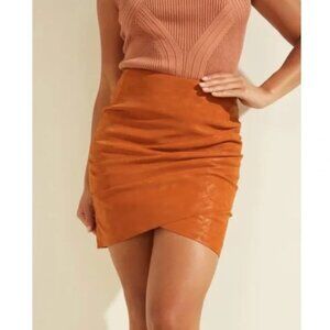 GUESS Rosalba Faux-Leather Mini Skirt Ginger Spice XS